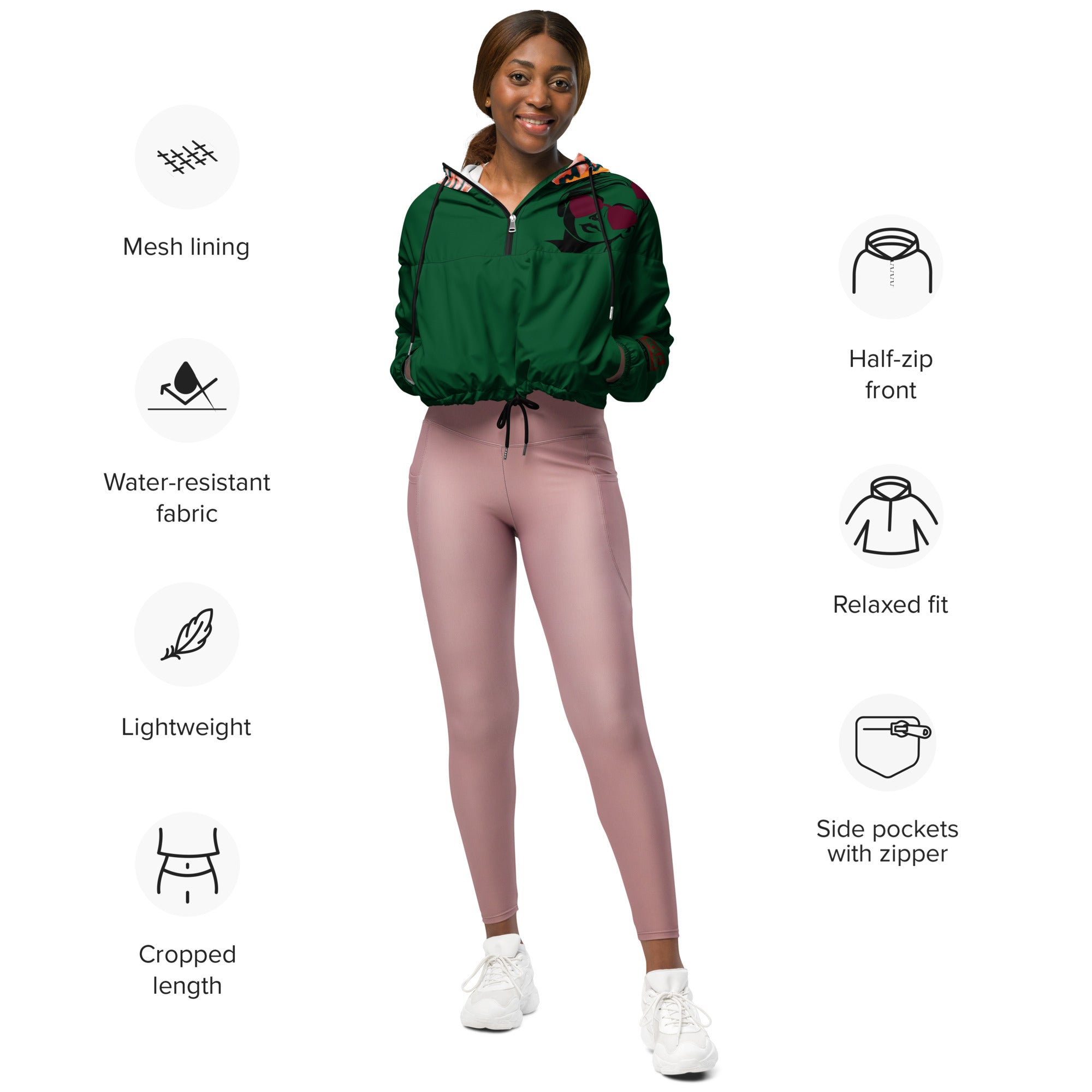 Women’s cropped windbreaker Jacke Forest Green